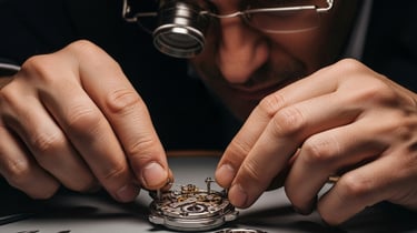 un orologiaio intento a montare ingranaggi su un orologio