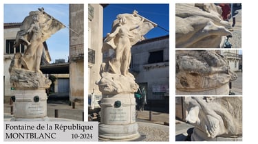 Fontaine de la république Montblanc - taille de pierre - Pézenas - Hérault 