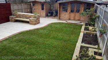Colourful Garden Makeover Brick Seating Planer Bar New Lawn