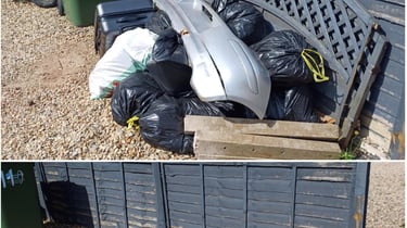 Before and after full rubbish removal in Worcester showing cluttered space cleared by Hilton’s licen