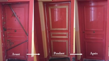 a red door with a sign that says,'the door is open and the