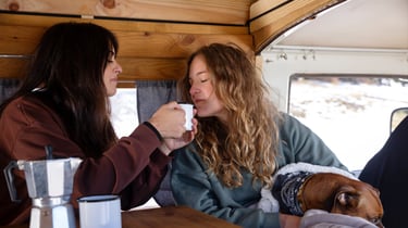 Gils Drinking Coffe in Camper Van