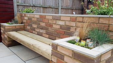 Multi colour tone brick wall bench planter BBQ bar top Romford - Hornchurch - Brentwood - Upminster
