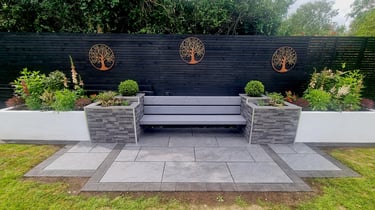 Ultra Modern Chic Dynamic Raised Split Face Planters Porcelain Patio & Bench