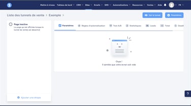 Page de paramétrage du tunnel