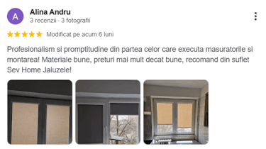 Recenzie montaj jaluzele plisate opace la comanda Bucuresti Sev Home