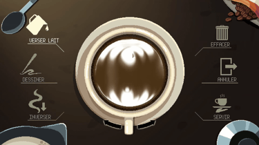 Menu de création de Latte Art dans Coffee Talk sur PC