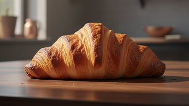 Golden flaky French croissant showing buttery layers — what a croissant looks like.