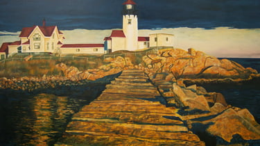 landscape scenic art for sale oil on large  size canvas lighthouse