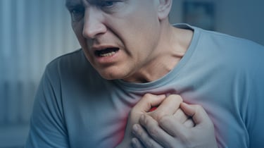 A man clutching his chest in pain, illustrating common heart attack or organ failure