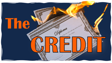 In the foreground the play name, behind it is a college diploma burning at the edges.