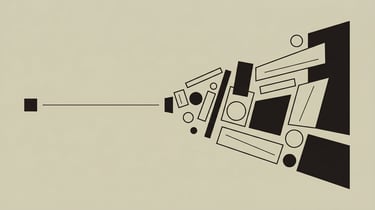 Geometric illustration of a small shape on the left  connected by a thin line.