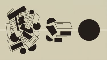 Geometric illustration of a dense cluster of overlapping  shapes.