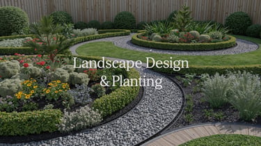 Designed garden with title Landscape Design & Planting