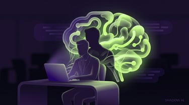 stylised image of a man at a desk with a shadow behind him