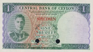 Ceylon King George VI 1 Rupee ceylon banknote color trial