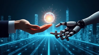 Conceptual graphic of an AI engine generating a river of synthetic data particles.