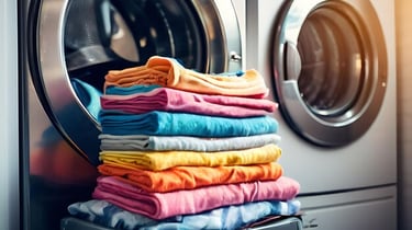 laundry folded in front of a washer and dryer