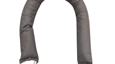 absorbent sock manufactured from grey porous geotextile filled with procleansorb with connectible eyelets at either end