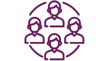 a group of people in a circle with a purple circle