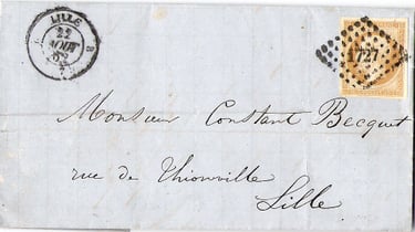 1862: Brief aus WAZEMMES, frankiert mit 10 Centimes