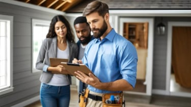 A young couple attending the home inspection with the home inspector