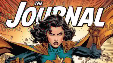 A dynamic image of a hero woman that reads "The Journal"