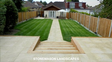 Large multi-level tiered garden makeover, sleeper retaining wall and steps elevated garden