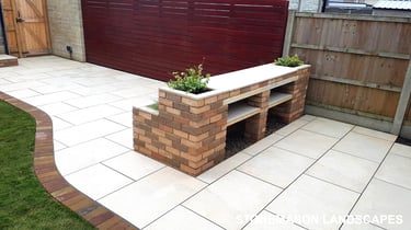 Colourful Garden Makeover Brick Seating Planer Bar New Lawn