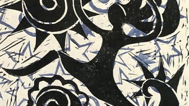 hand painted fabric panel with dancing figure