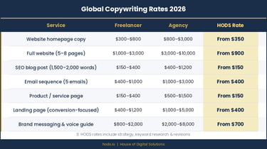 copywriting rates hods