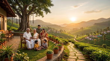 A happy multi-generational Indian family enjoying a peaceful and financially secure retirement.