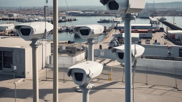 telecamere di sicurezza esterne garantiscono la sorveglianza di un trafficato porto