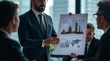 a man in a suit and tie is holding a poster board
