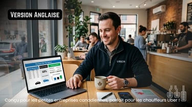 VERSION ANGLAISE - Chauffeur Uber dans un café utilisant un logiciel de gestion d'impôt