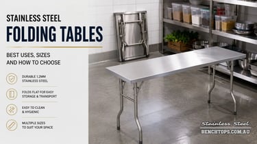 Heavy-duty Stainless Steel Folding Table with collapsible legs set up for food preparation.