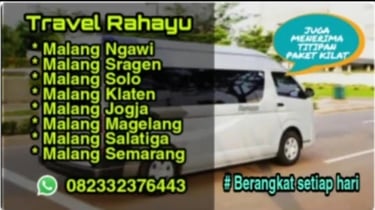 Travel Rahayu shuttle van service from Malang to Solo, Jogja, and Semarang with daily departures.