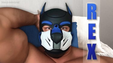 Man posing in a pup mask. "Rex"