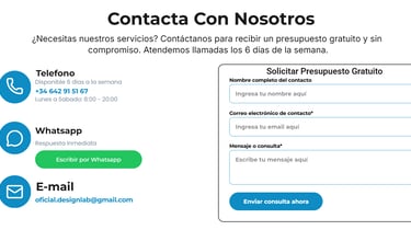 Formulario de contacto diseño web Madrid - optimizado SEO