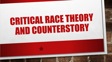 a sign that says critical race theory and counterstory