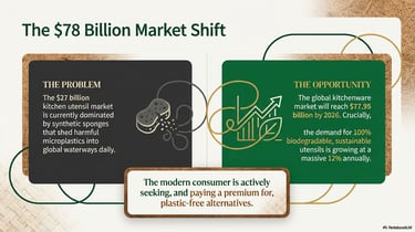Infographic showing the $78 billion market shift toward biodegradable and plastic-free kitchen utensils.