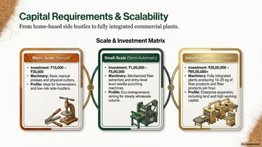 Scale and investment matrix comparing micro, small, and industrial business capital requirements.