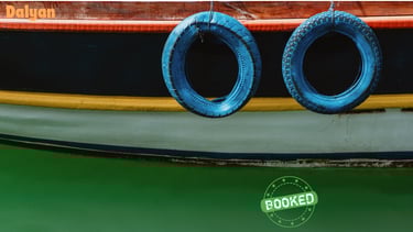 a boat with two tires on the water
