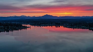 Drone Photography in Lake Stevens with a colorful sunrise.