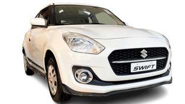 a white suzuki swift swifter parked in front of a white background