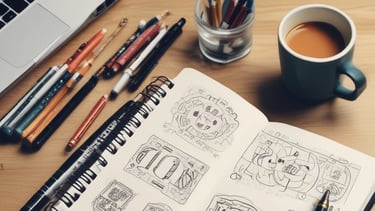 A designer sketching logo concepts on paper