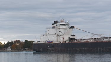 a close-up view of the superstructure of Great Lakes freighter American Mariner.