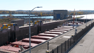 The deck of ship Baie St. Paul in Lock 3 of the Welland Canal.