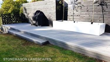 Plastic Composite Grey Modern Imitation Wooden Decking Terrace & Slatted Charcoal Fence