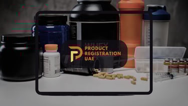 Product Registration UAE Logo with health supplements as background